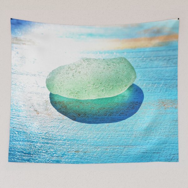 Item preview, Sea Foam Sea Glass Sunlit on Turquoise Rough Wood Background designed and sold by Beachy.