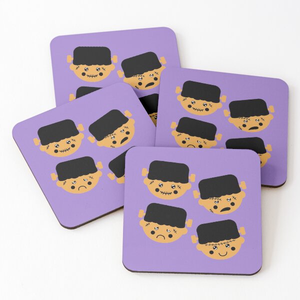 Item preview, Spice Yellow & Heather Purple Cute Frankenstein Faces Pattern designed and sold by Jelly Turnip.