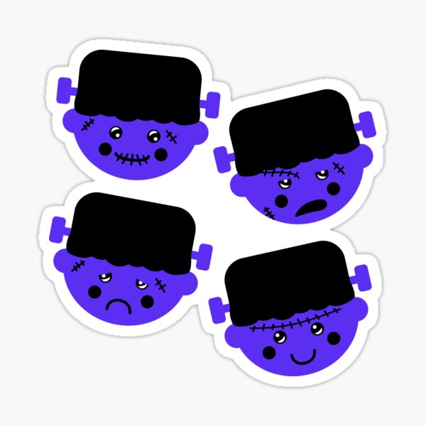 Violet & Teal Cute Frankenstein Faces Pattern Sticker