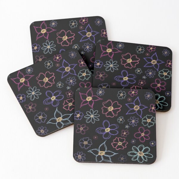 Item preview, Copy of Scribbly colourful flower patten  (black background) designed and sold by -Lily-Anne-.