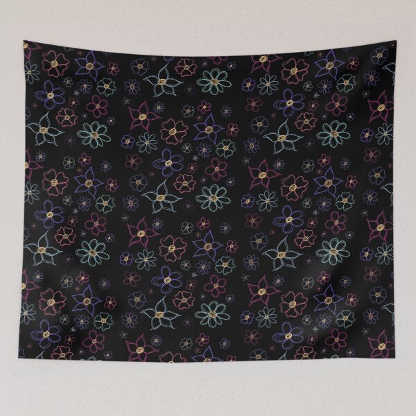 Item preview, Copy of Scribbly colourful flower patten  (black background) designed and sold by -Lily-Anne-.