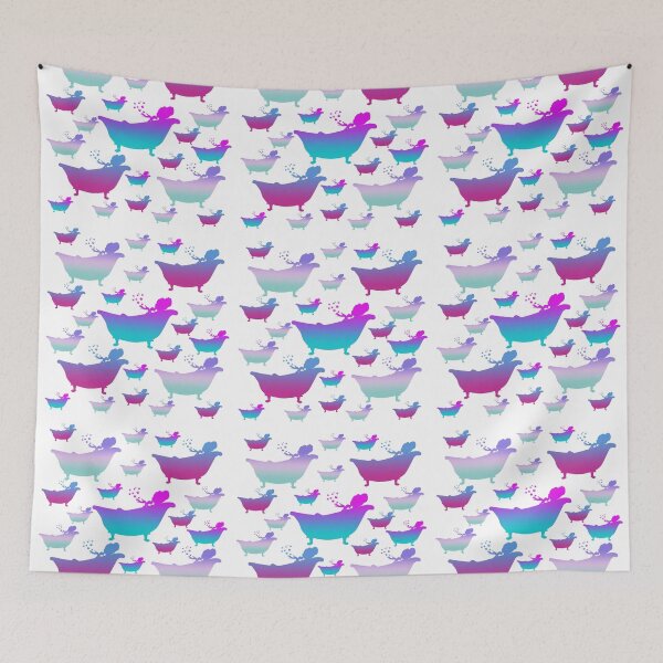 Item preview, Lady Blowing Bubbles in Bathtub in Shades of Blue Green and Purple designed and sold by AliCatOriginals.