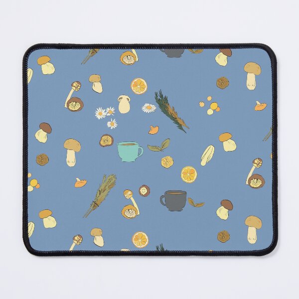 Item preview, Mushroom, tea, and herb pattern (Blue background) designed and sold by yambits.