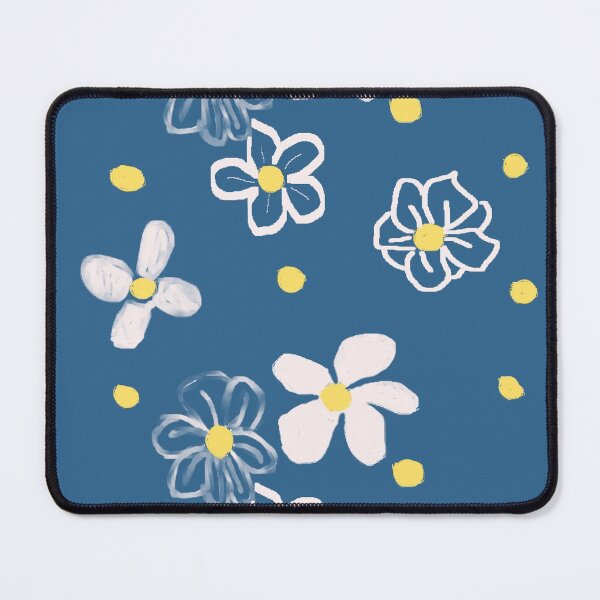 Item preview, White Daises and Yellow Polka Dots with Blue Background designed and sold by RepeatCandy.