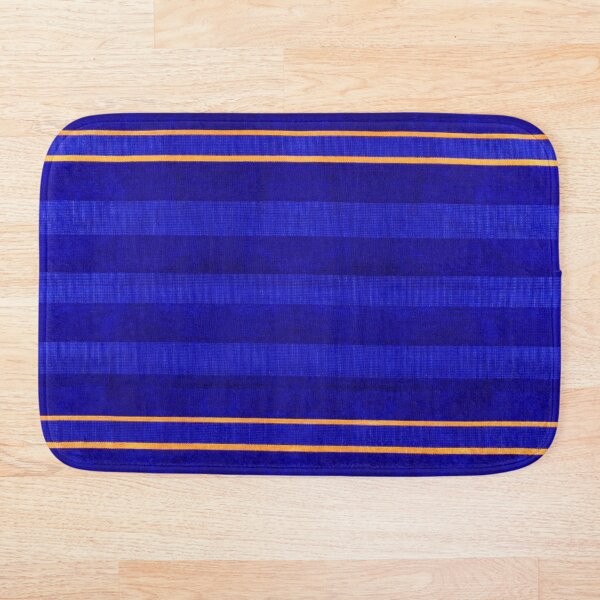 Calm Lined Blue and Yellow Fabric Velvet Style Bath Mat