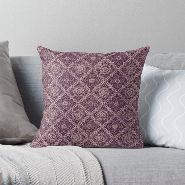 Plum Purple Portuguese Tile Pattern Throw Pillow
