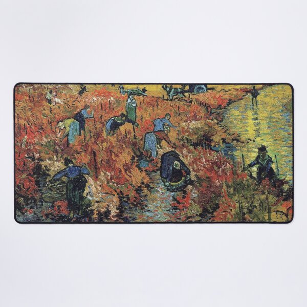 The Red Vineyards Oil Painting on Burlap by Vincent van Gogh Desk Mat