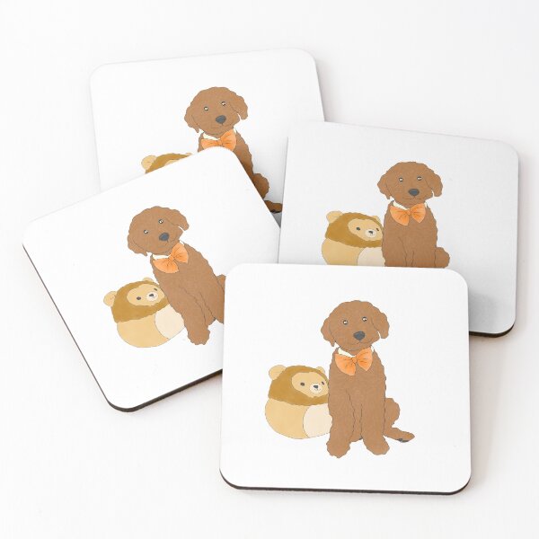 Item preview, Goldendoodle puppy with his stuffed animal designed and sold by Boninizucchini.