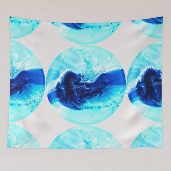Item preview, abstract blue turquoise aqua wave ocean painting on round canvas - Mosman Bay designed and sold by Antuanelle.