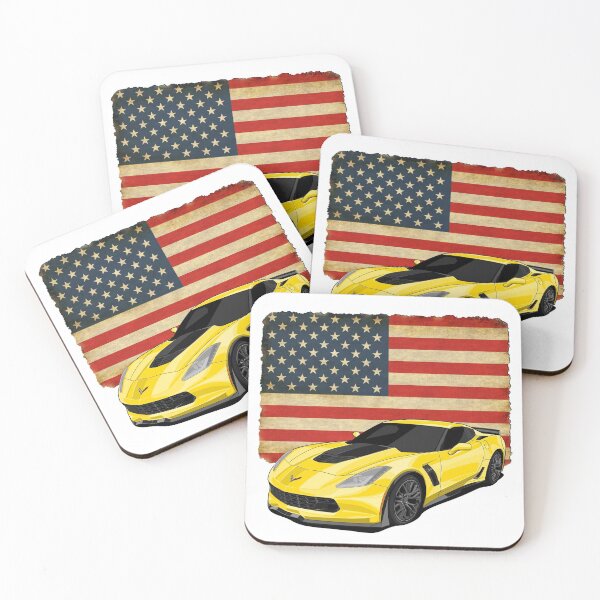 Item preview, Corvette C7 - USA flag - Yellow designed and sold by Cars Illustrator.