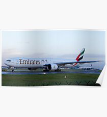 Emirates 777-300 at Manchester Airport Poster