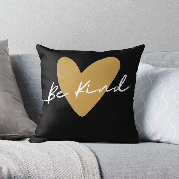 Be-Kind Quote Cute Hand Drawn Yellow Minimalist Heart White Throw Pillow