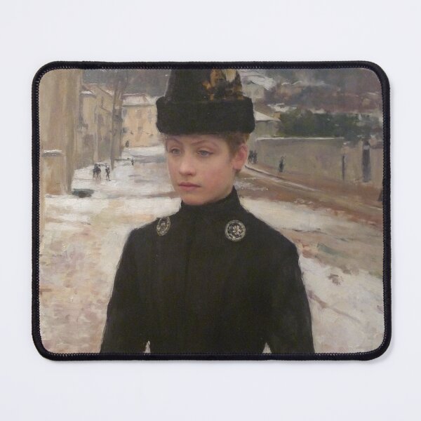 Item preview, Émile Friant - Young Woman of Nancy in a snowy Landscape designed and sold by ArtExpression.