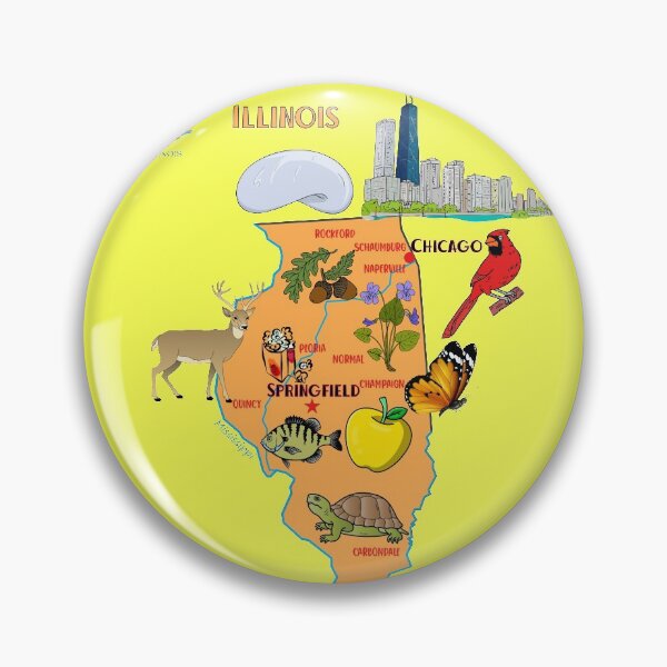 Artikelvorschau, Handgezeichnete Illustration der Karte von Illinois mit touristischen Zielen, USA, Vereinigte Staaten entworfen und verkauft von mashmosh.