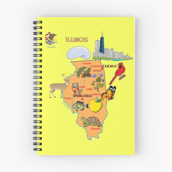 Item preview, Ilustración dibujada a mano del mapa de Illinois con destinos turísticos, Estados Unidos, Estados Unidos designed and sold by mashmosh.