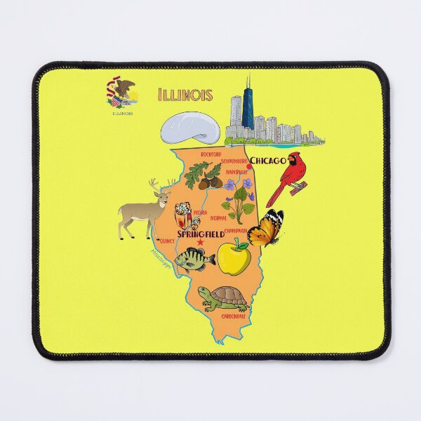Item preview, Hand Drawn Illustration of Illinois Map with Tourist Destinations, USA, United states designed and sold by mashmosh.