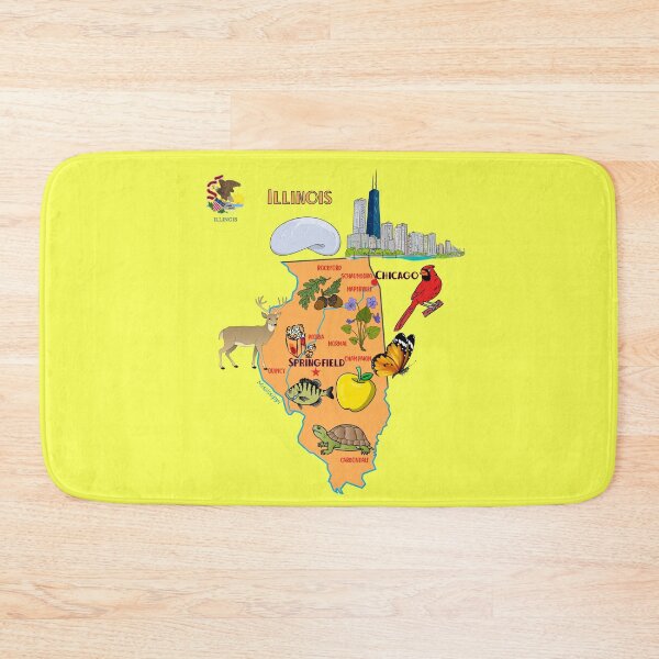 Item preview, Hand Drawn Illustration of Illinois Map with Tourist Destinations, USA, United states designed and sold by mashmosh.