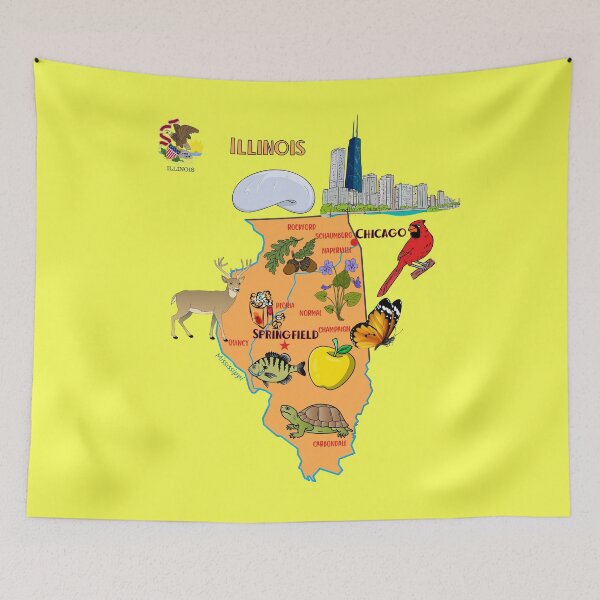 Item preview, Ilustración dibujada a mano del mapa de Illinois con destinos turísticos, Estados Unidos, Estados Unidos designed and sold by mashmosh.