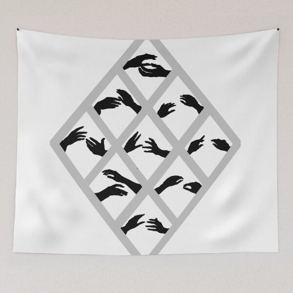 Item preview, hands stretched, hand dance, rhombus, monochrome, minimalism, black white, gray designed and sold by Maria Mihailova.