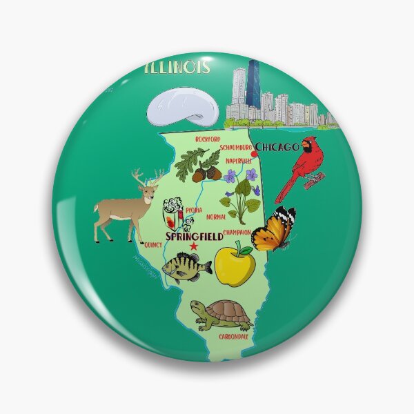 Artikelvorschau, Karte von Illinois mit touristischen Zielen der großen Städte, USA, Flagge entworfen und verkauft von mashmosh.