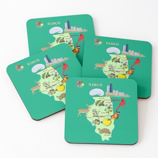 Item preview, Illinois map with major cities Tourist Destinations tourism , USA, flag designed and sold by mashmosh.