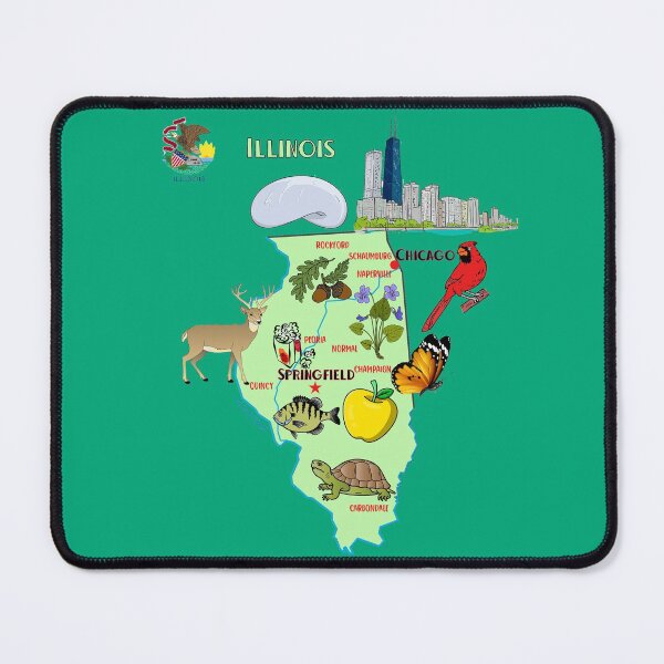 Item preview, Illinois map with major cities Tourist Destinations tourism , USA, flag designed and sold by mashmosh.