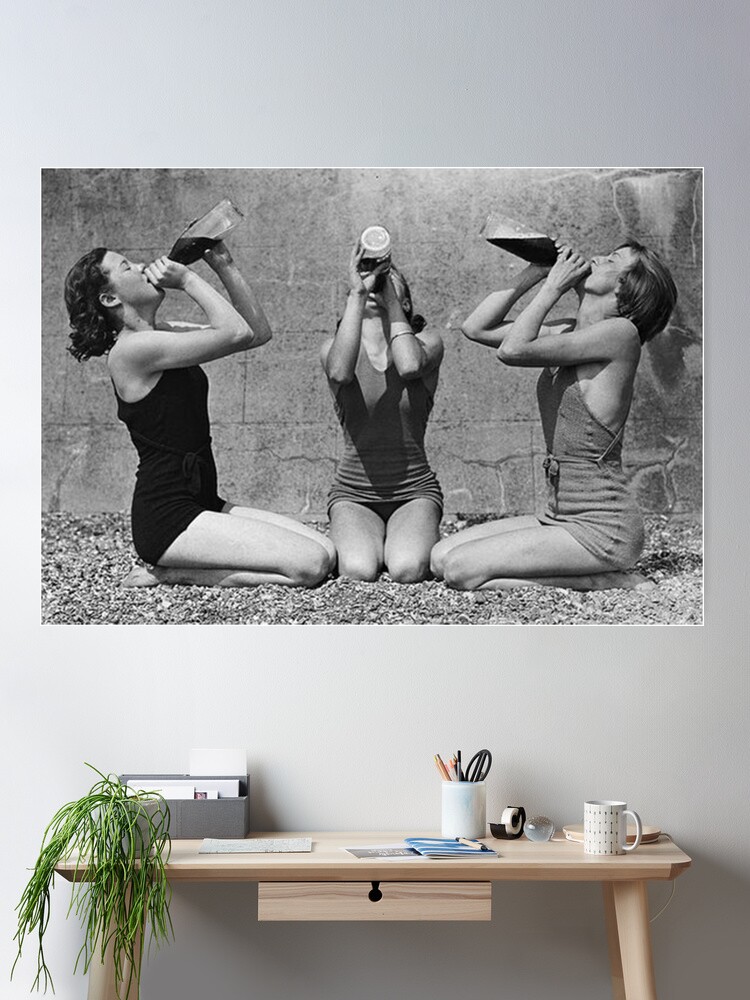 three girlfriends drinking at the beach | Poster