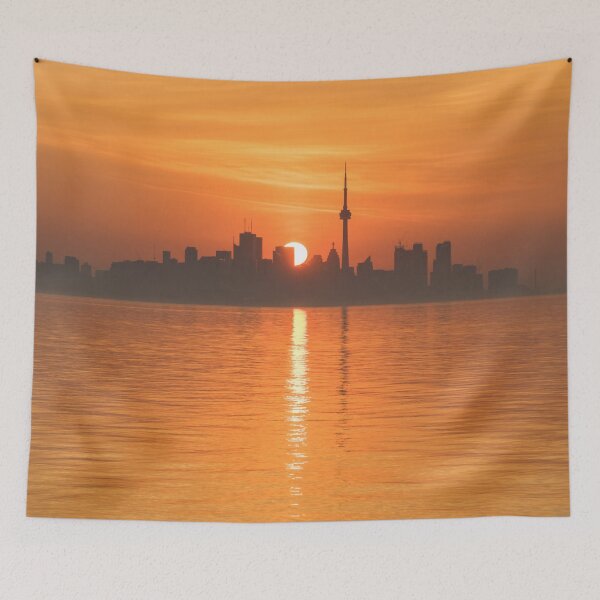 Item preview, Sliced Tangerine Sunrise - Toronto Skyline Carving the Sun Disk designed and sold by Georgia Mizuleva.