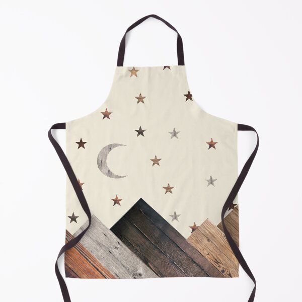 Item preview, Mountain landscape in minimal modern style, with stars and Moon on the sky, with warm wood textures and beige background designed and sold by CiniArt.