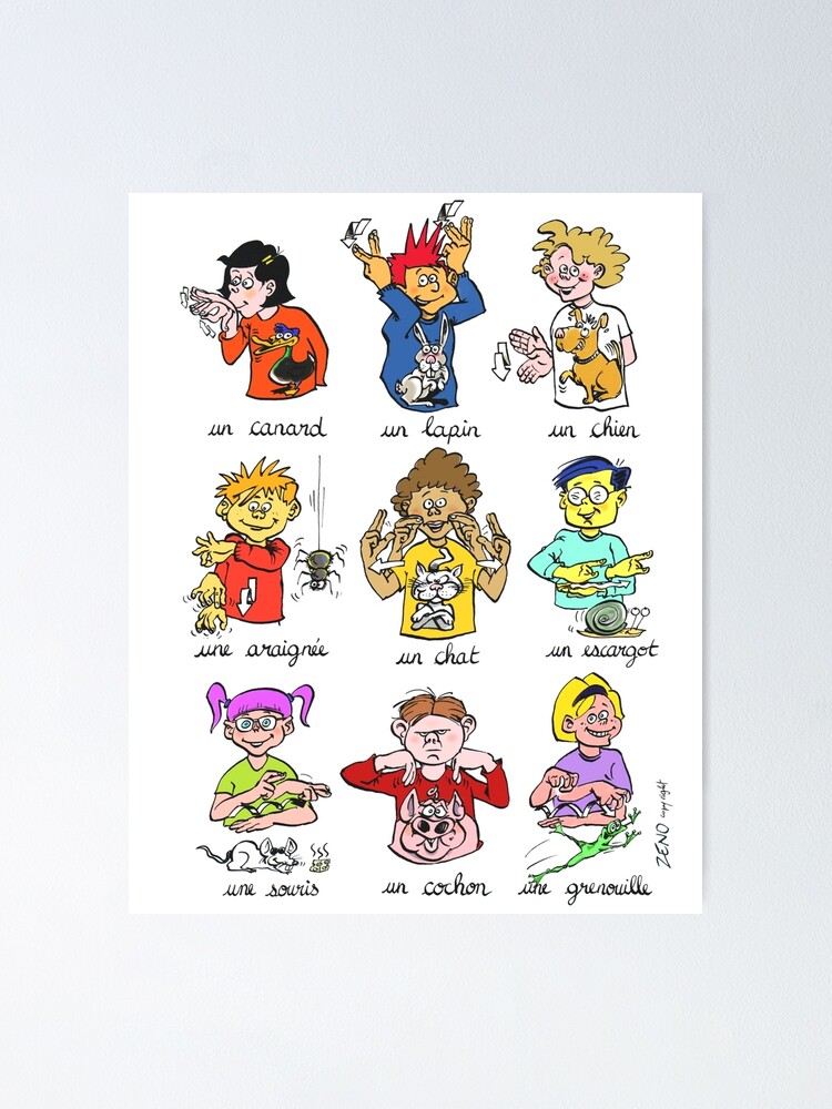 9 Animaux En Langue Des Signes Poster For Sale By Zeno Cartoonist Redbubble