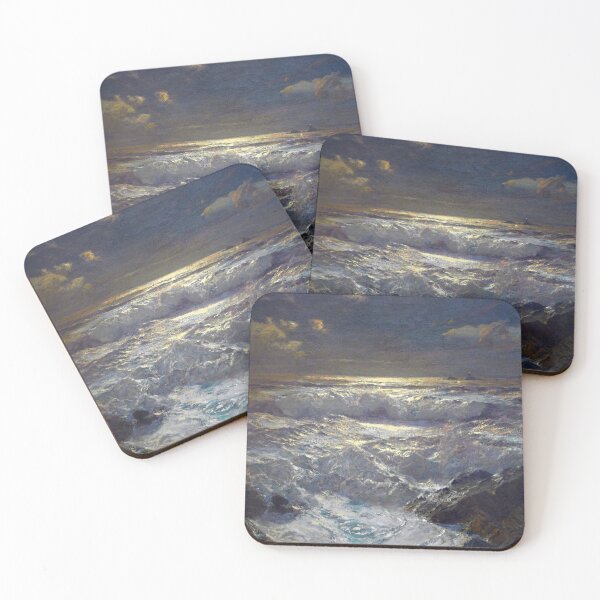 Item preview, Albert Julius Olsson Moonlit waves on the shore with The Longships Lighthouse Land's End Cornwall designed and sold by Vintage Designs +.