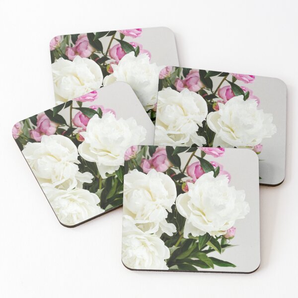 Item preview, Simple sloopy flower bouquet of pink and white peonies flowers over pastel background designed and sold by dariazu.