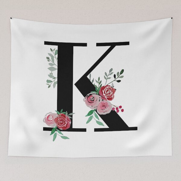 Item preview, Letter K Initials monogram floral designed and sold by Saba-Red-Ideas.