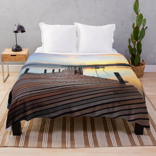 Item preview, Long Wooden Pier on a Beautiful Lake at Sunrise designed and sold by Rozlar.
