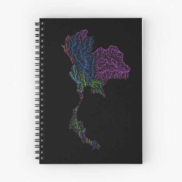 Item preview, Thailand River Basin Map in Rainbow Colours with Black Background designed and sold by GrasshopperGeo.