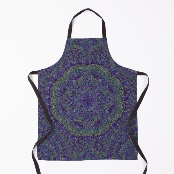 Fractal Kaleidoscope Symmetrical Zendoodle; Greens on Purple Apron