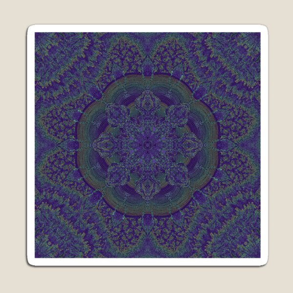 Fractal Kaleidoscope Symmetrical Zendoodle; Greens on Purple Magnet