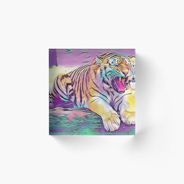 Awaken Tiger Oil Painting Acrylic Block