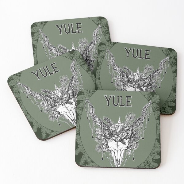 Item preview, Yule goat skull pagan holiday illustration designed and sold by RedFinchDesigns.