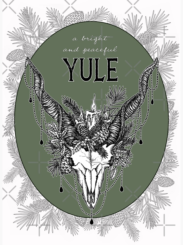 "Yule goat skull pagan holiday illustration" Sticker for Sale by