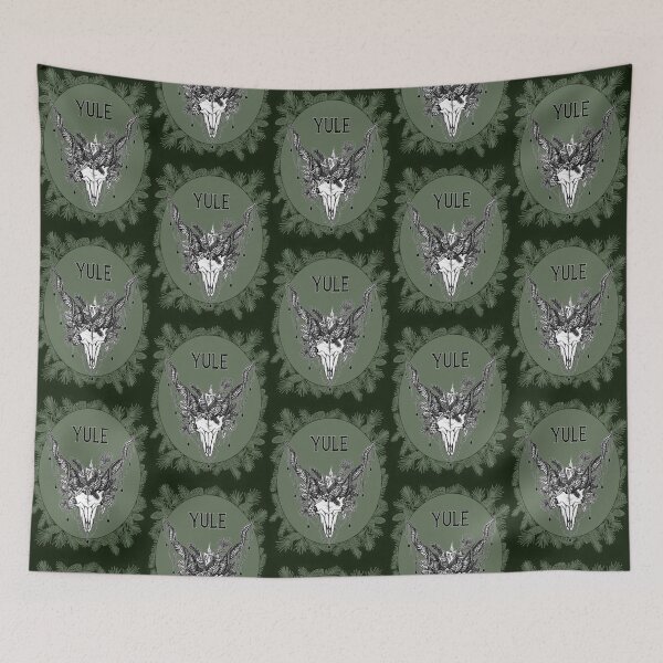 Item preview, Yule goat skull pagan holiday illustration designed and sold by RedFinchDesigns.