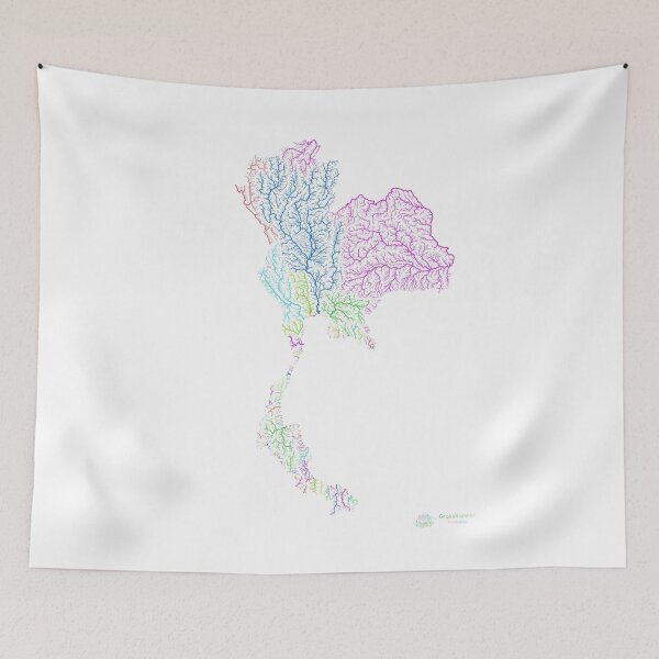 Item preview, Thailand River Basin Map in Rainbow Colours with White Background designed and sold by GrasshopperGeo.