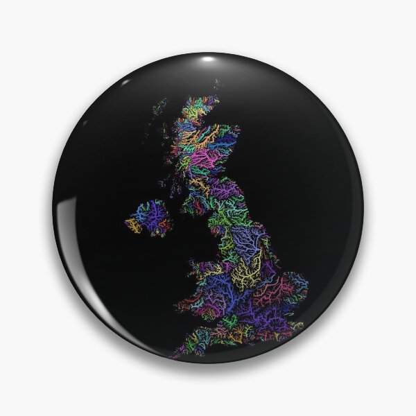 Item preview, United Kingdom River Basin Map in Rainbow Colours with Black Background designed and sold by GrasshopperGeo.