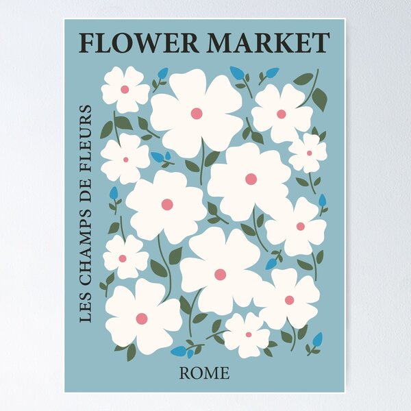 Item preview, Flower market print, Rome, Blue flower art, Posters aesthetic, Museum poster, Wild rose, Cottagecore designed and sold by KristinityArt.