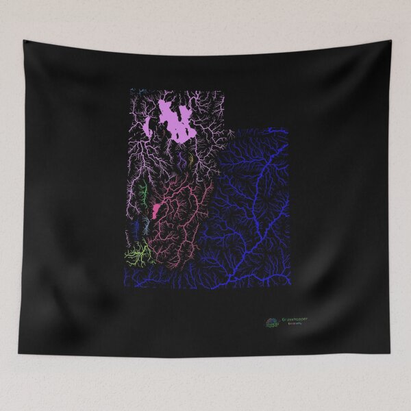 Item preview, Utah River Basin Map in Rainbow Colours with Black Background designed and sold by GrasshopperGeo.