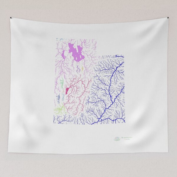 Item preview, Utah River Basin Map in Rainbow Colours with White Background designed and sold by GrasshopperGeo.