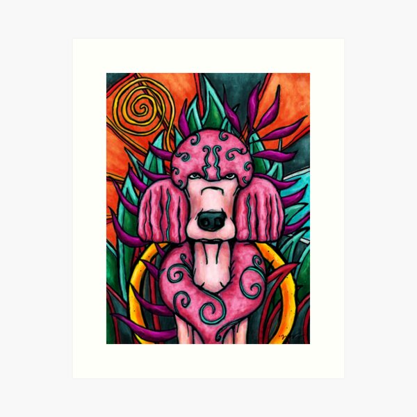 Pink poodle in an abstract jungle decor Art Print