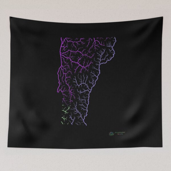 Item preview, Vermont River Basin Map in Rainbow Colours with Black Background designed and sold by GrasshopperGeo.