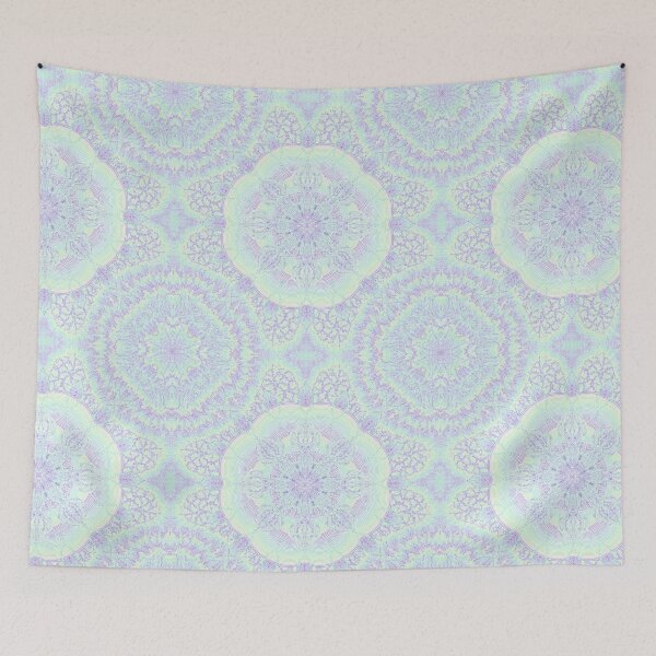 Item preview, Fractal Kaleidoscope Symmetrical Zendoodle; Greens & Purple Over White designed and sold by ThatsJustJilly.