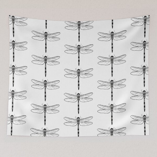 Item preview, Dragonfly modern line art drawing black and white design designed and sold by PrintHatcher.